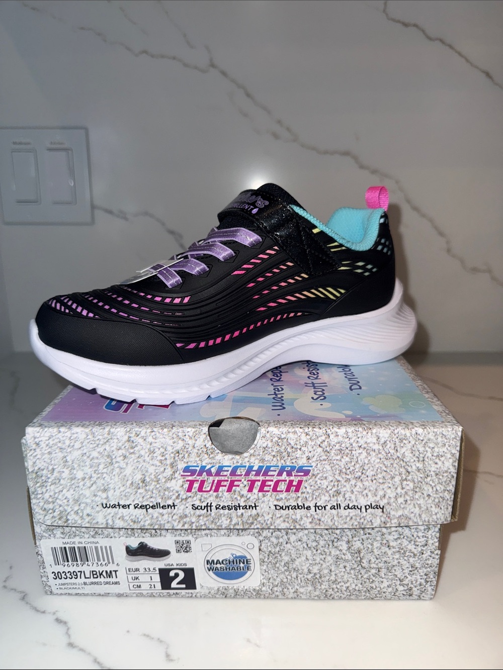 Skechers Kids Black with Pink, Purple & Aqua Tuff Tech Sneaker